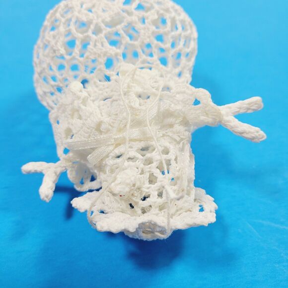 Crochet Snowman Ornament Set Of Three White Starched Glitter Sparkle 6” - Picture 6 of 6